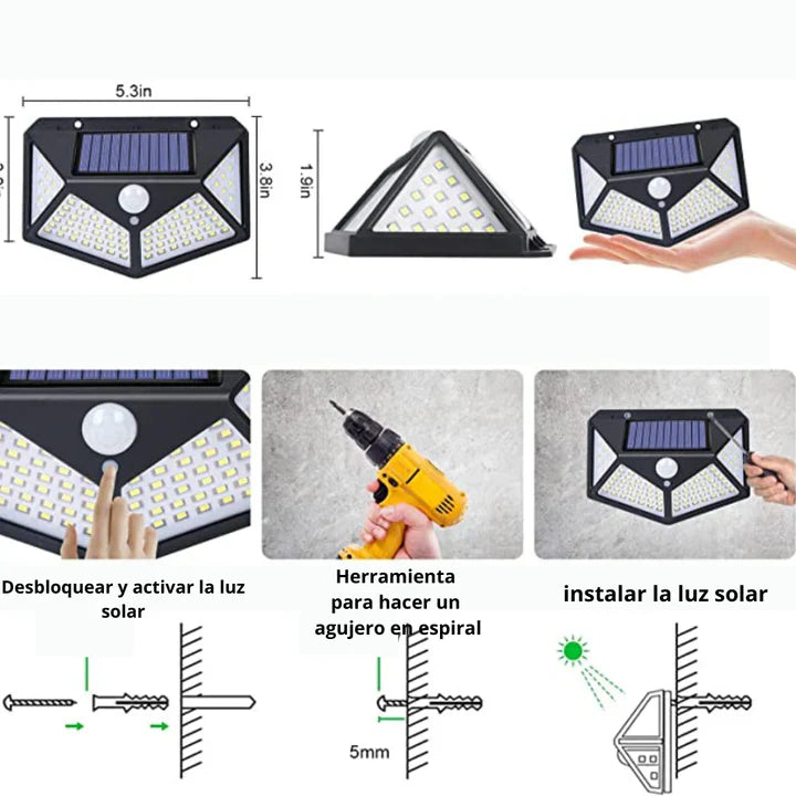 Lámpara Reflector con Panel Solar para Exteriores